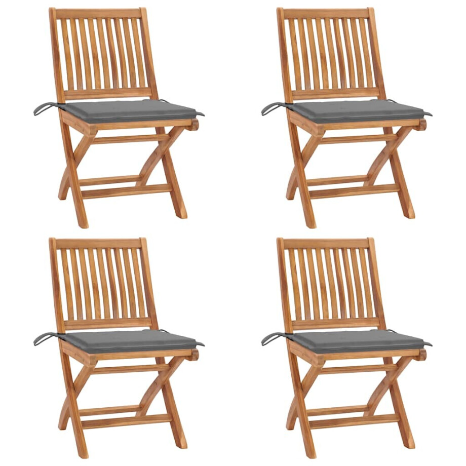 vidaXL Tuinstoelen 4 st inklapbaar met kussens massief teakhout afbeelding 1