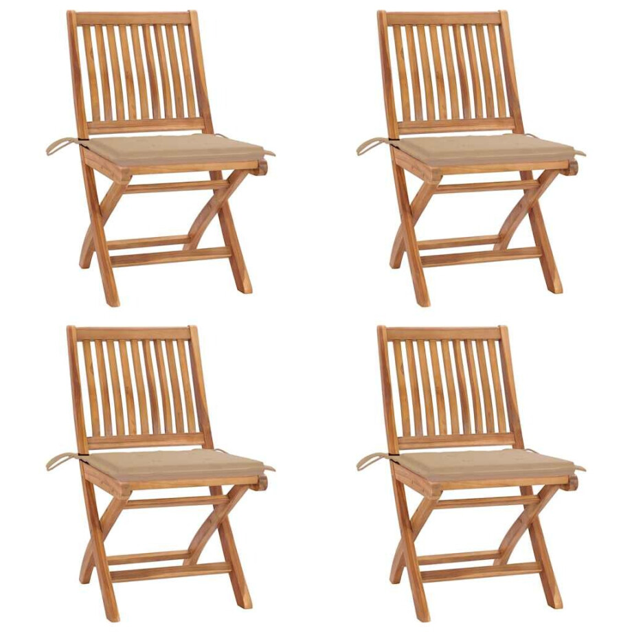 vidaXL Tuinstoelen 4 st inklapbaar met kussens massief teakhout afbeelding 1