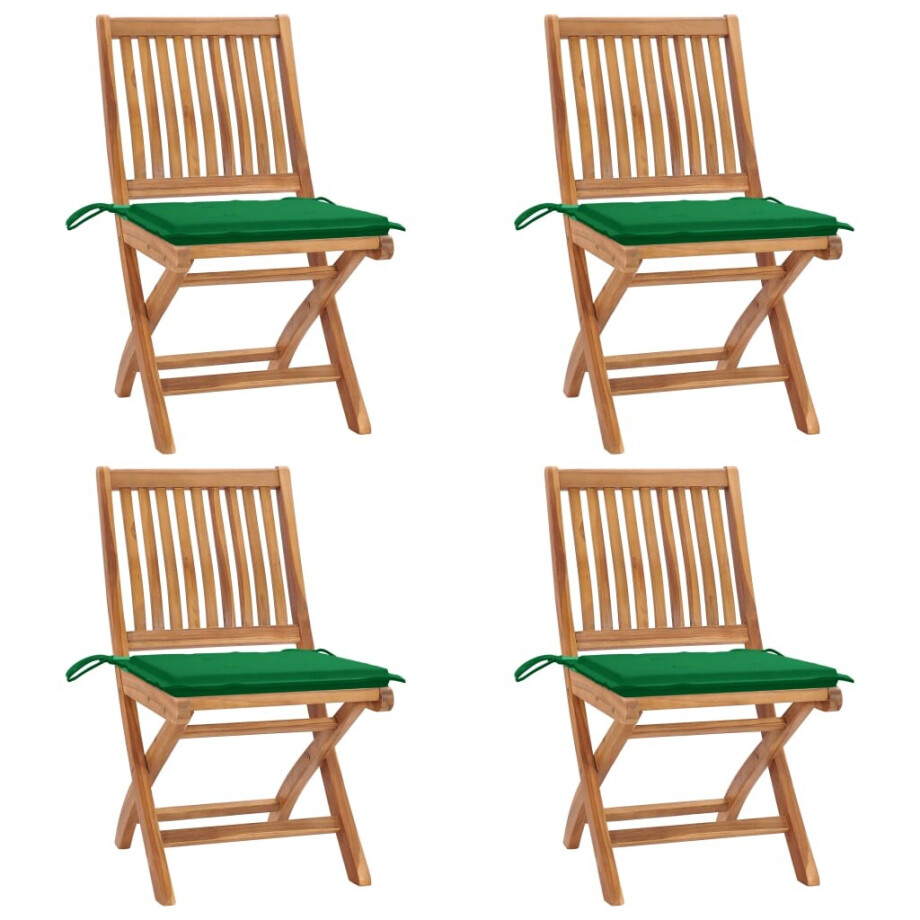 vidaXL Tuinstoelen 4 st inklapbaar met kussens massief teakhout afbeelding 1