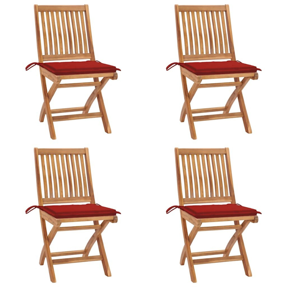 vidaXL Tuinstoelen 4 st inklapbaar met kussens massief teakhout afbeelding 1