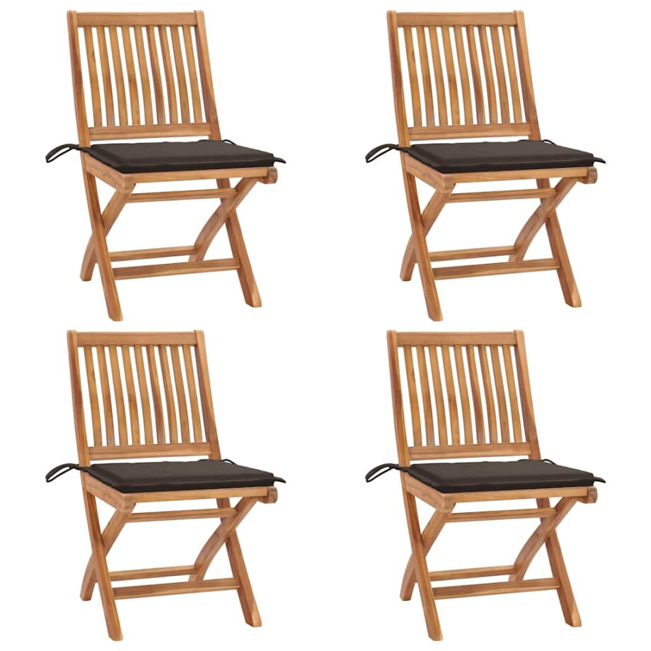 vidaXL Tuinstoelen 4 st inklapbaar met kussens massief teakhout vidaXL Tuinstoelen 4 st inklapbaar met kussens massief teakhout afbeelding 1