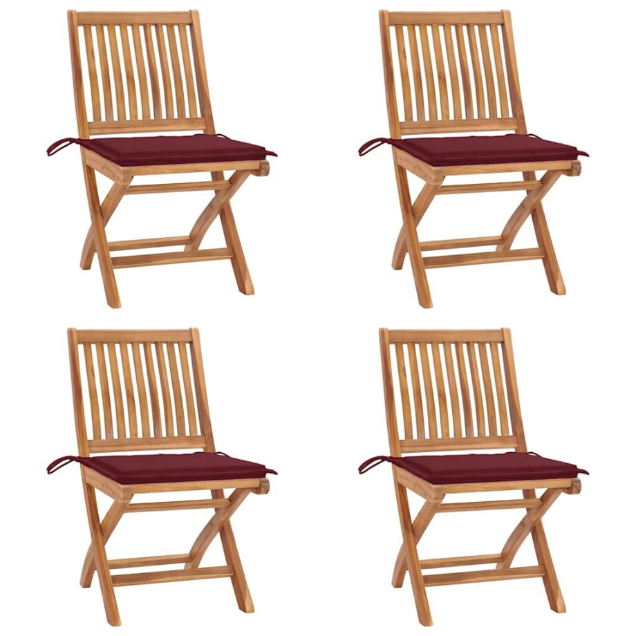 vidaXL Tuinstoelen 4 st inklapbaar met kussens massief teakhout afbeelding 1