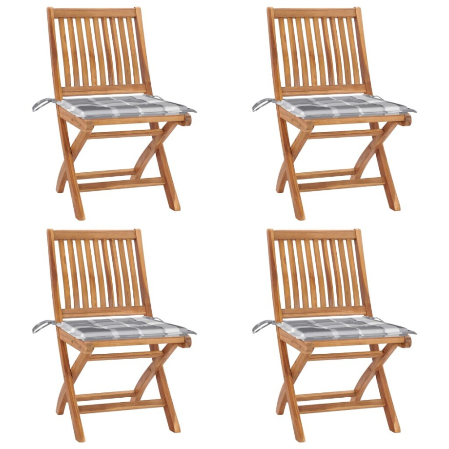 vidaXL Tuinstoelen 4 st inklapbaar met kussens massief teakhout afbeelding 1