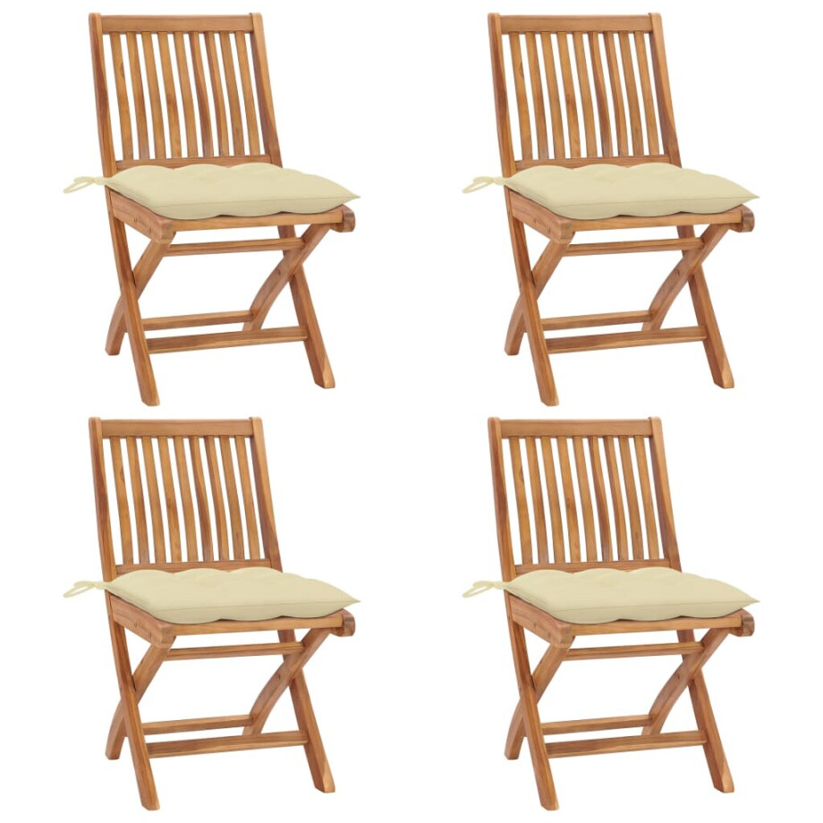 vidaXL Tuinstoelen 4 st inklapbaar met kussens massief teakhout afbeelding 1