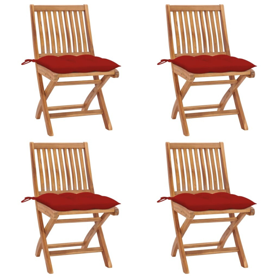 vidaXL Tuinstoelen 4 st inklapbaar met kussens massief teakhout afbeelding 1