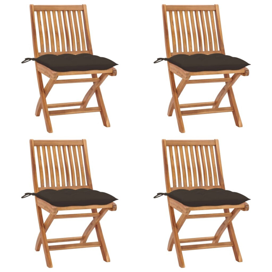 vidaXL Tuinstoelen 4 st inklapbaar met kussens massief teakhout vidaXL Tuinstoelen 4 st inklapbaar met kussens massief teakhout afbeelding 1