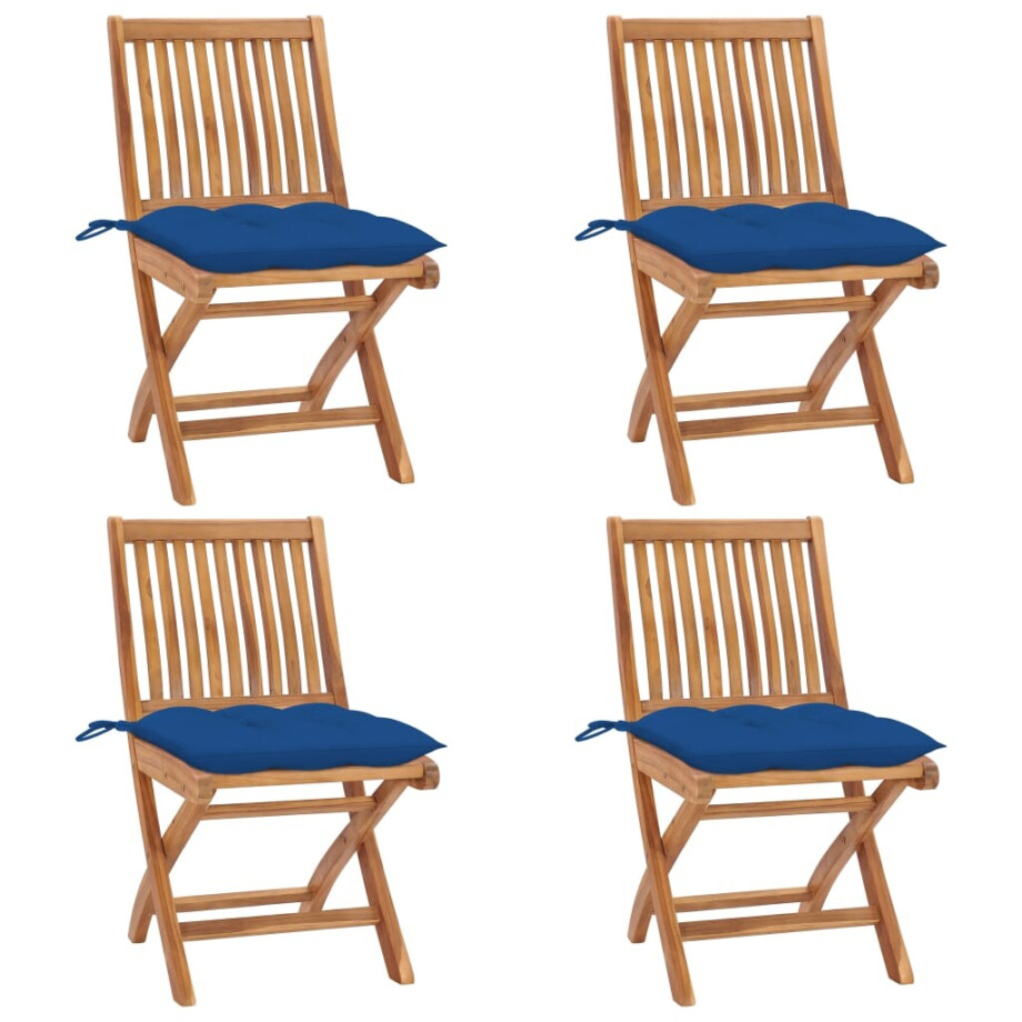 vidaXL Tuinstoelen 4 st inklapbaar met kussens massief teakhout afbeelding 1