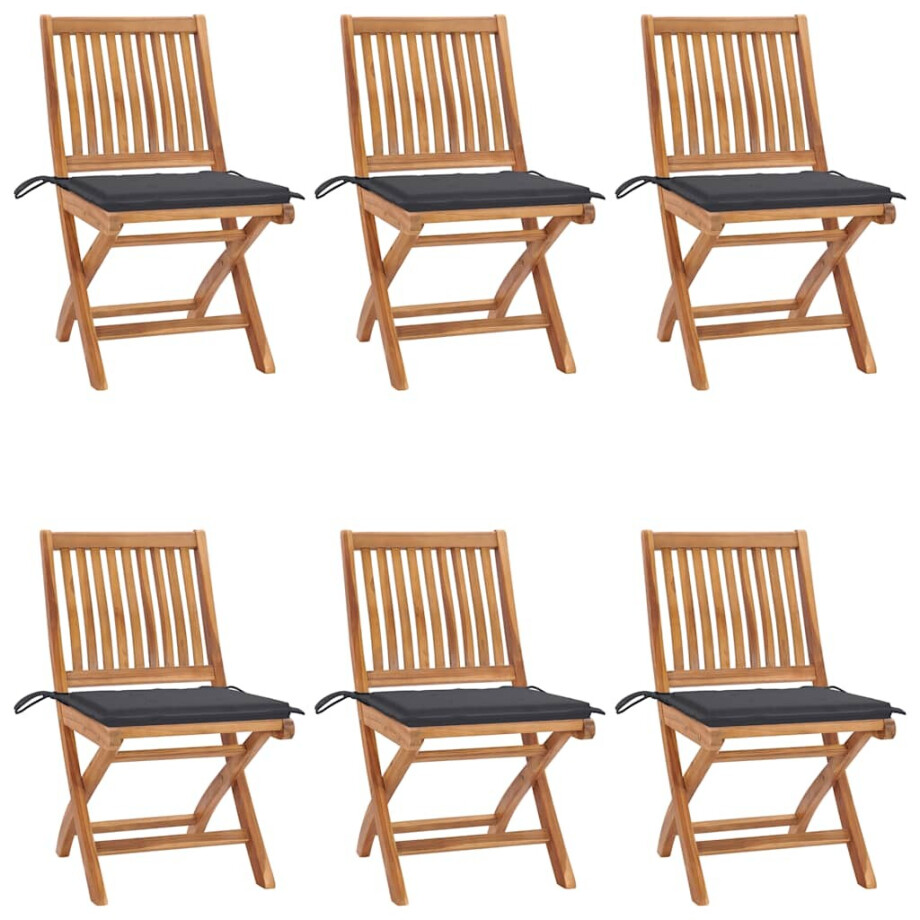 vidaXL Tuinstoelen 6 st inklapbaar met kussens massief teakhout afbeelding 1