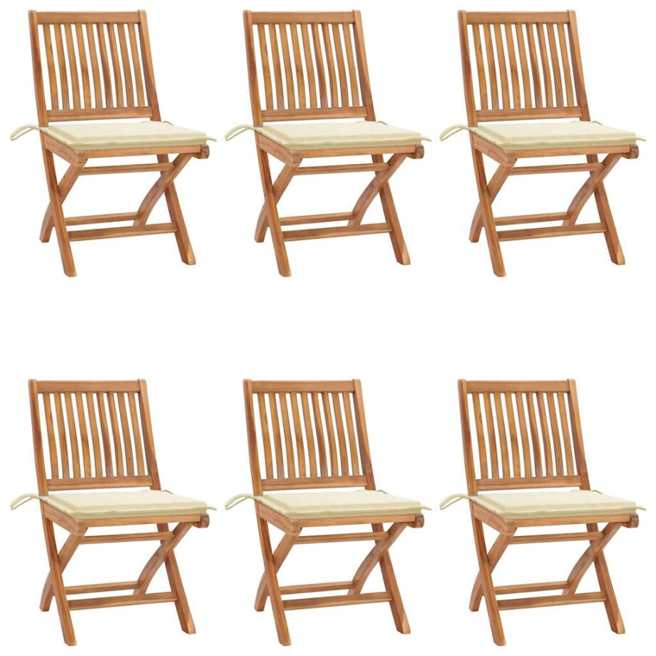 vidaXL Tuinstoelen 6 st inklapbaar met kussens massief teakhout afbeelding 1
