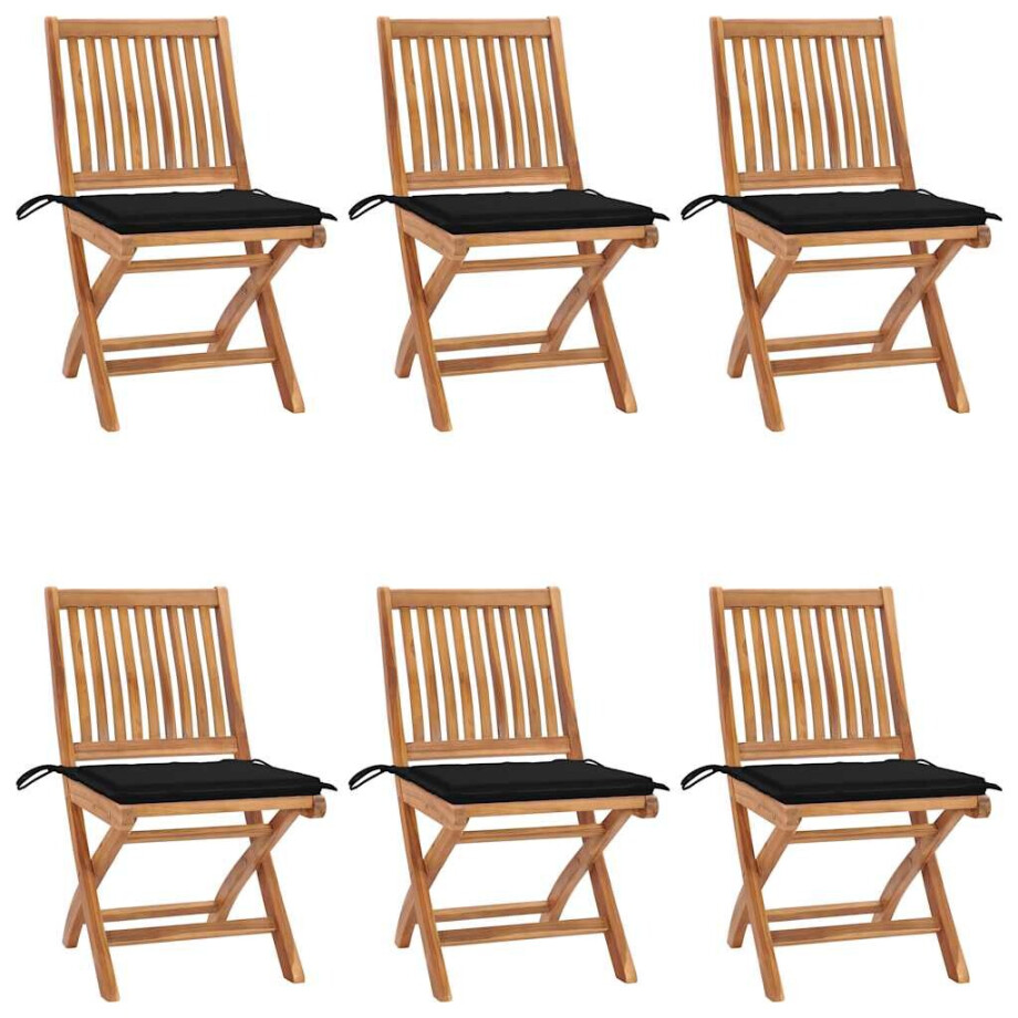 vidaXL Tuinstoelen 6 st inklapbaar met kussens massief teakhout afbeelding 1