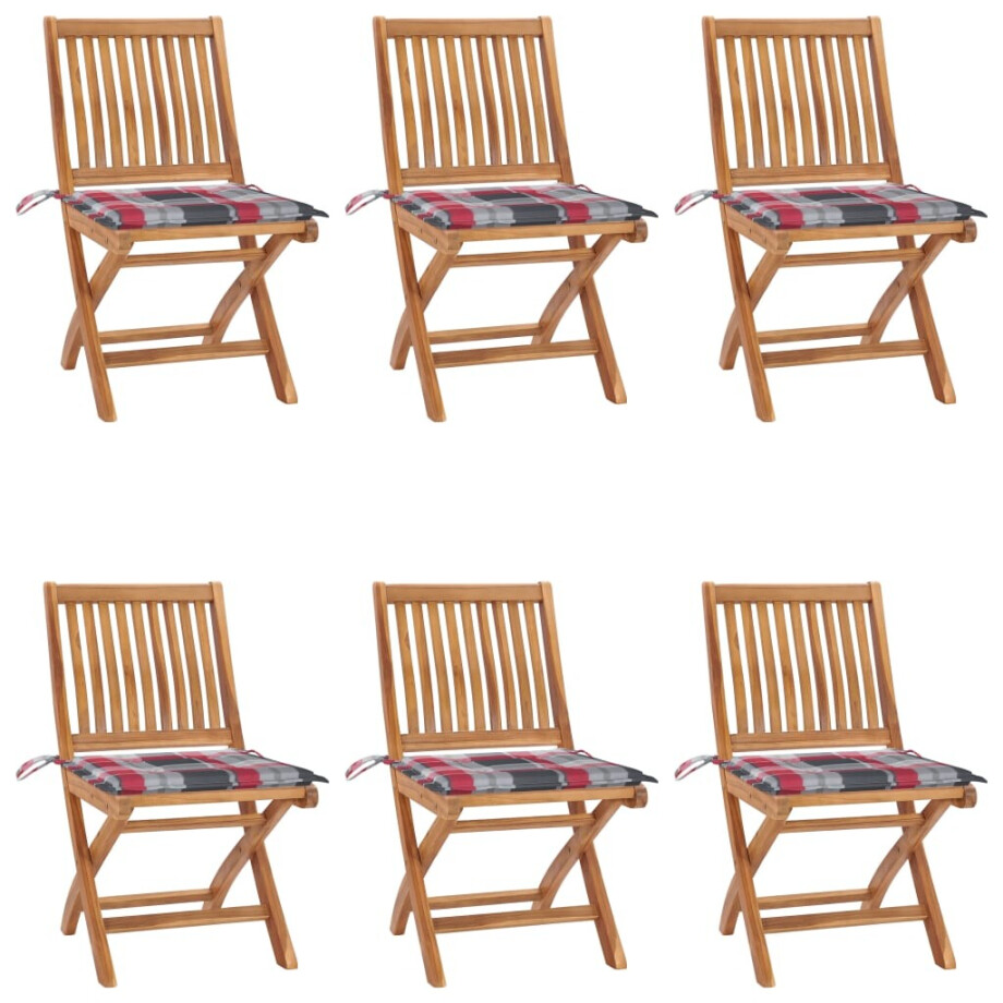 vidaXL Tuinstoelen 6 st inklapbaar met kussens massief teakhout afbeelding 1