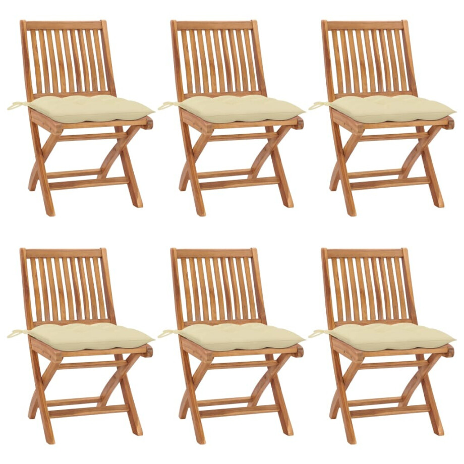 vidaXL Tuinstoelen 6 st inklapbaar met kussens massief teakhout afbeelding 1