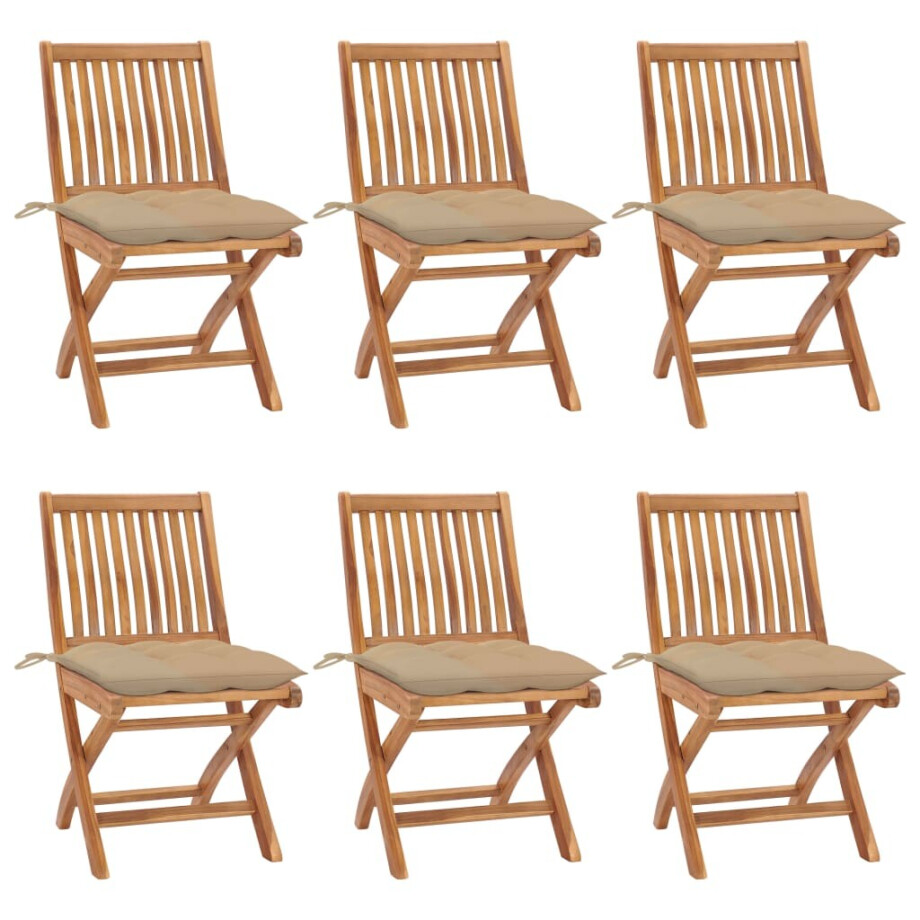 vidaXL Tuinstoelen 6 st inklapbaar met kussens massief teakhout vidaXL Tuinstoelen 6 st inklapbaar met kussens massief teakhout afbeelding 1