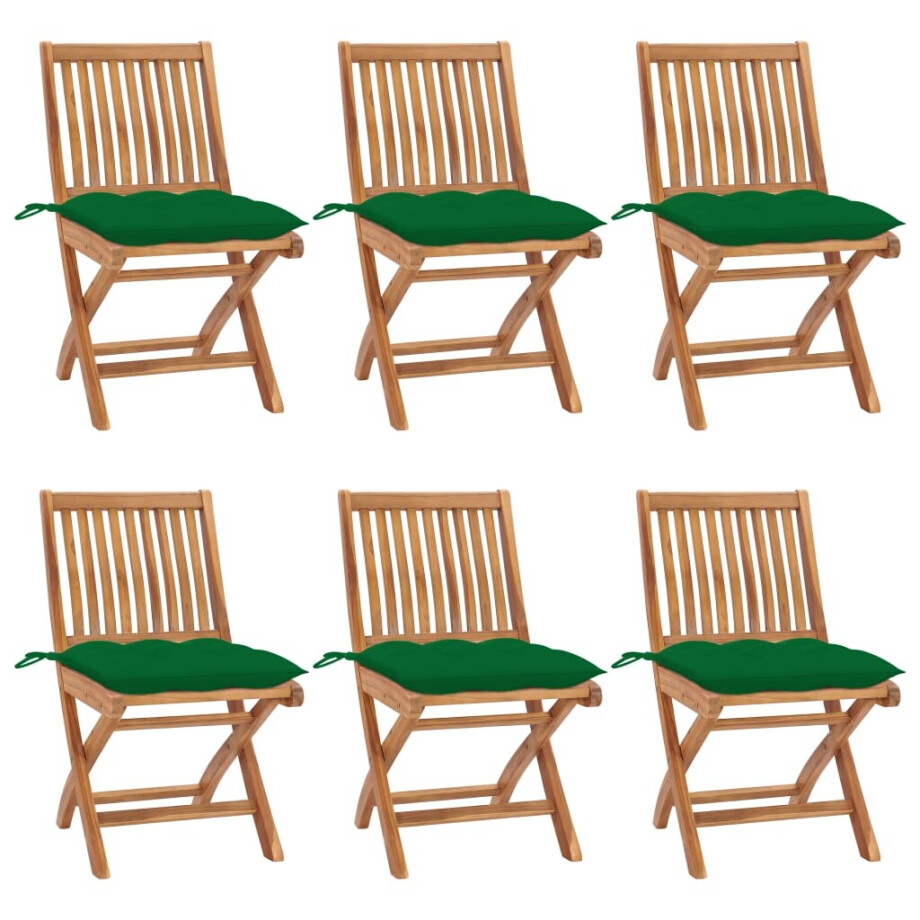 vidaXL Tuinstoelen 6 st inklapbaar met kussens massief teakhout afbeelding 1