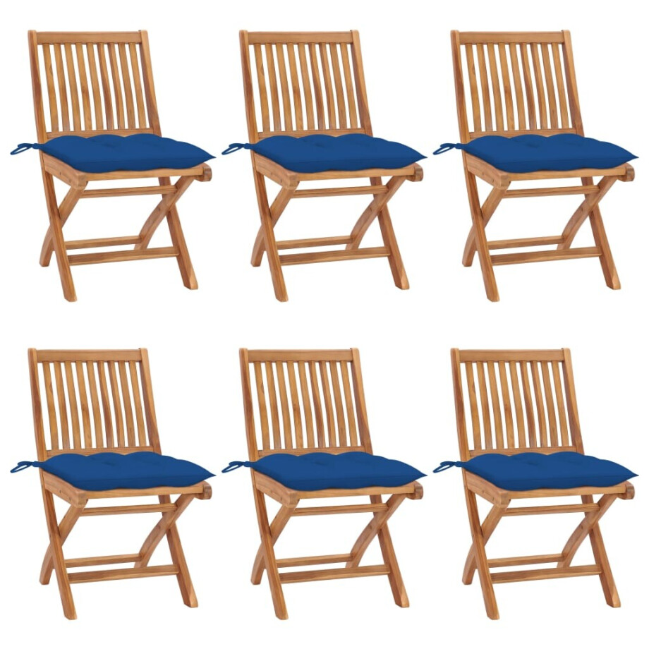 vidaXL Tuinstoelen 6 st inklapbaar met kussens massief teakhout afbeelding 1
