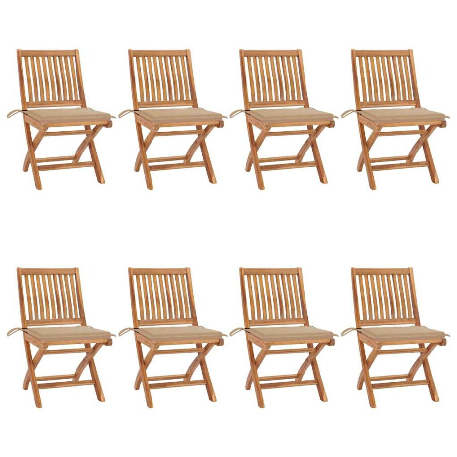 vidaXL Tuinstoelen 8 st inklapbaar met kussens massief teakhout afbeelding 1