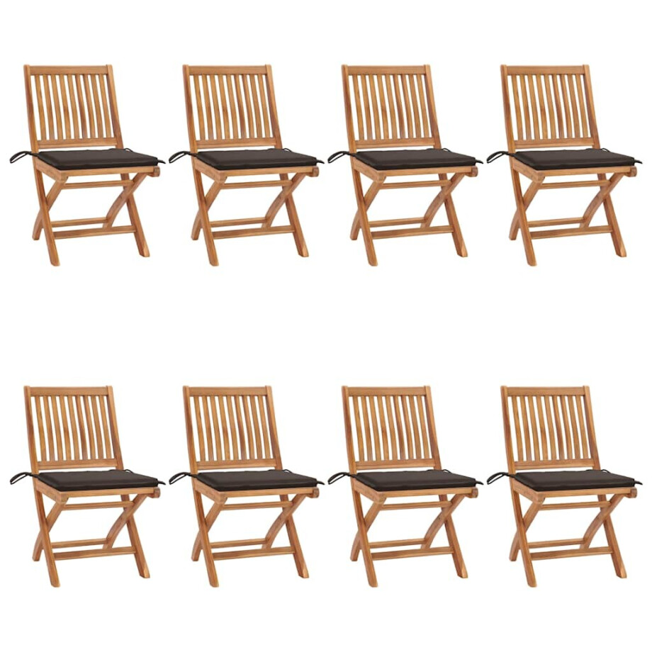 vidaXL Tuinstoelen 8 st inklapbaar met kussens massief teakhout afbeelding 1