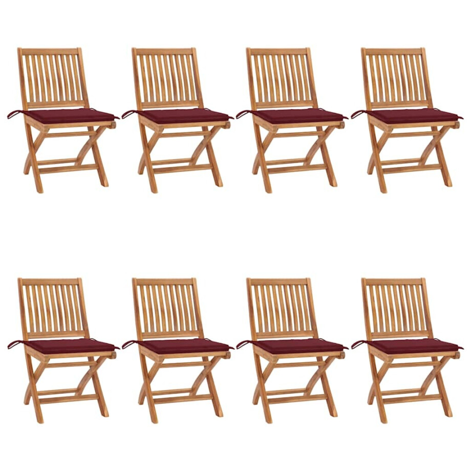 vidaXL Tuinstoelen 8 st inklapbaar met kussens massief teakhout afbeelding 1