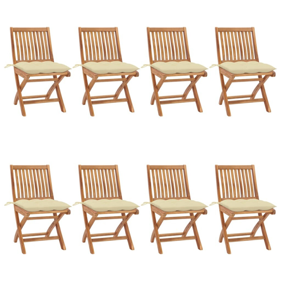 vidaXL Tuinstoelen 8 st inklapbaar met kussens massief teakhout afbeelding 1