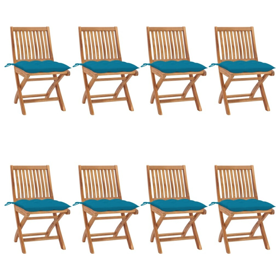 vidaXL Tuinstoelen 8 st inklapbaar met kussens massief teakhout vidaXL Tuinstoelen 8 st inklapbaar met kussens massief teakhout afbeelding 1