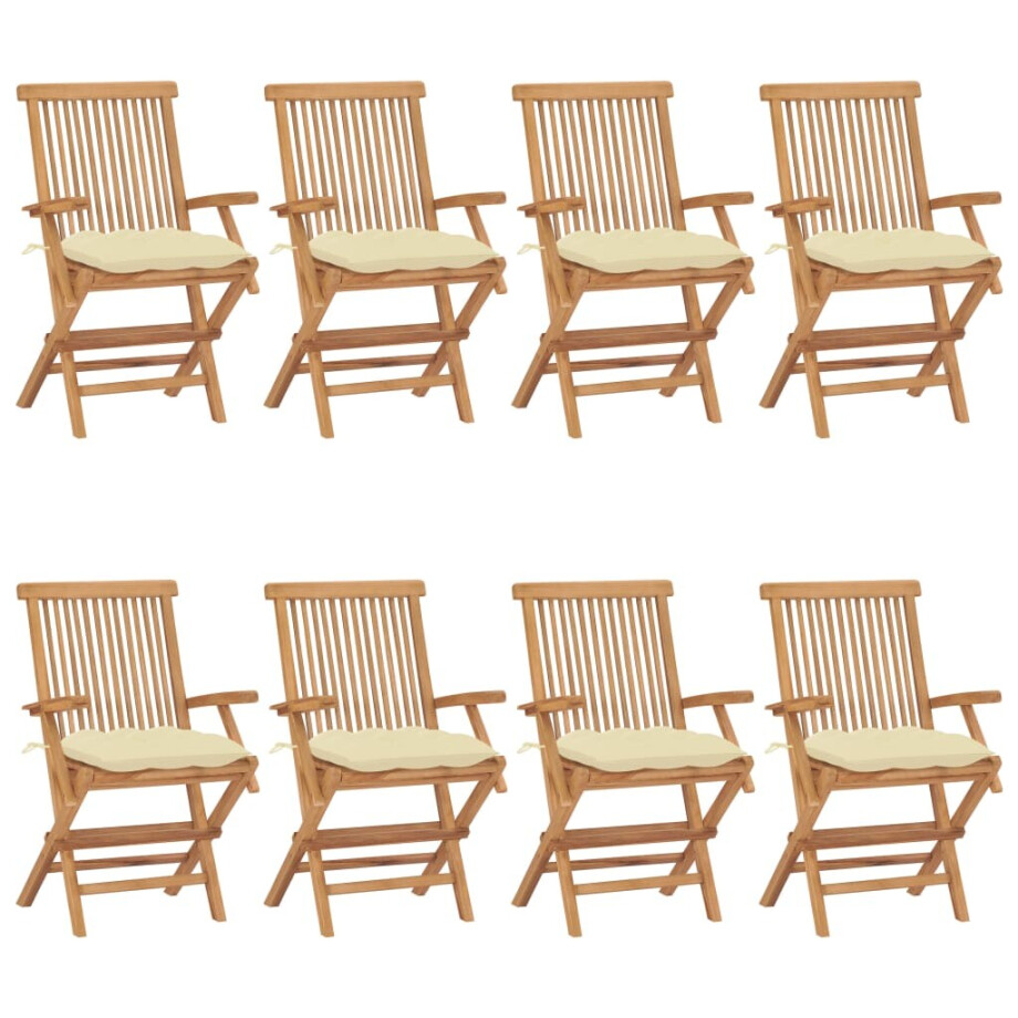 vidaXL Tuinstoelen 8 st met crèmewitte kussens massief teakhout afbeelding 1