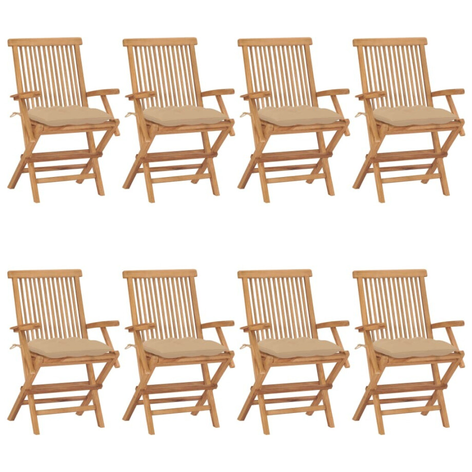 vidaXL Tuinstoelen 8 st met beige kussens massief teakhout vidaXL Tuinstoelen 8 st met beige kussens massief teakhout afbeelding 1