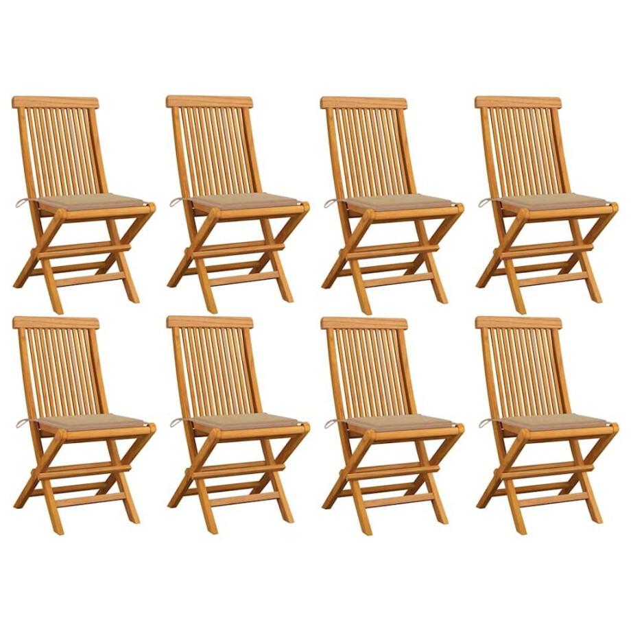 vidaXL Tuinstoelen 8 st met beige kussens massief teakhout afbeelding 1