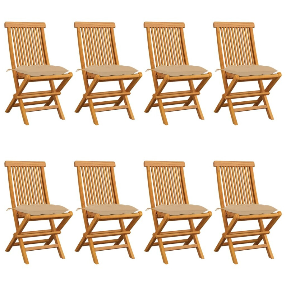 vidaXL Tuinstoelen 8 st met beige kussens massief teakhout vidaXL Tuinstoelen 8 st met beige kussens massief teakhout afbeelding 1