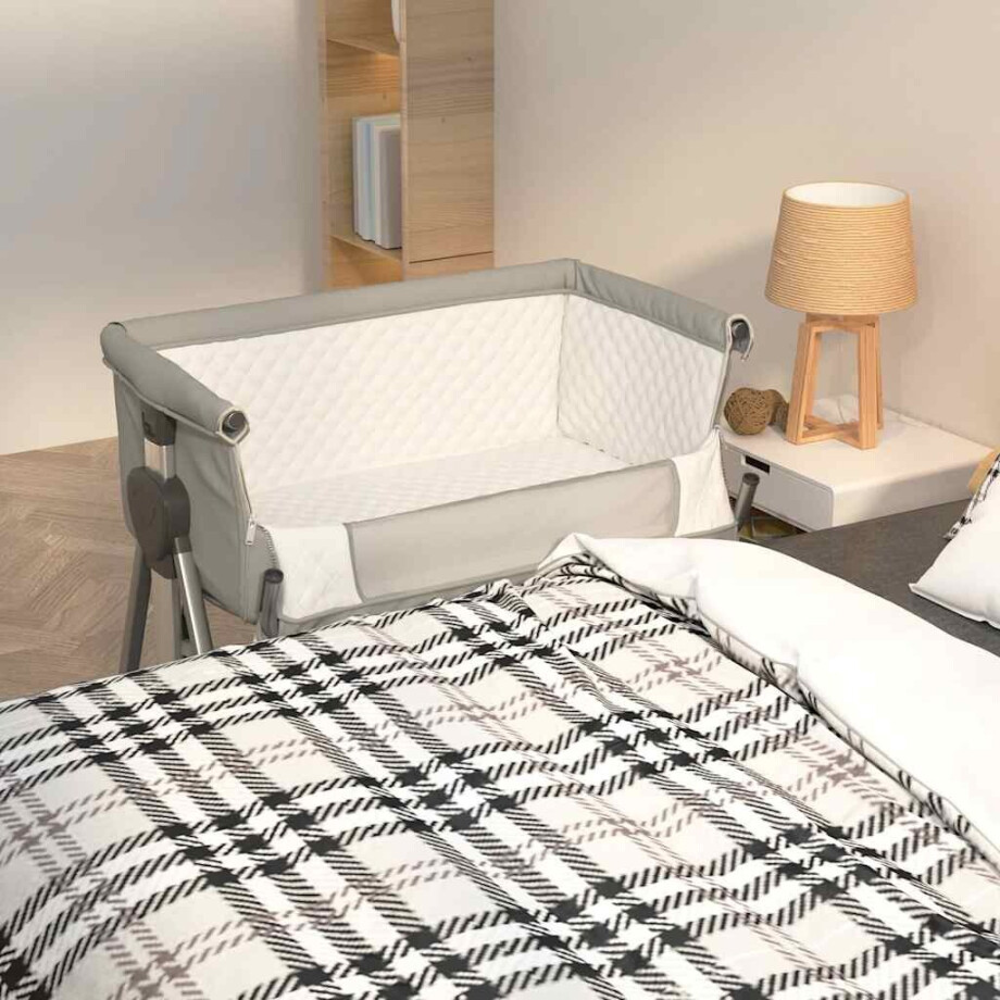 vidaXL Babybed met matras linnen lichtgrijs afbeelding 1