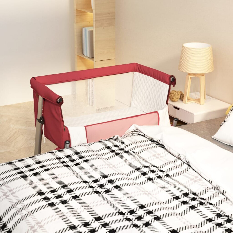 vidaXL Babybox met matras linnen rood afbeelding 1