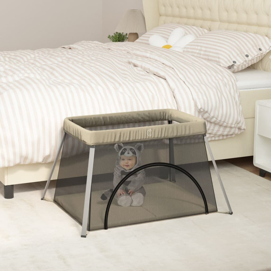 vidaXL Babybox met matras linnen taupe afbeelding 1