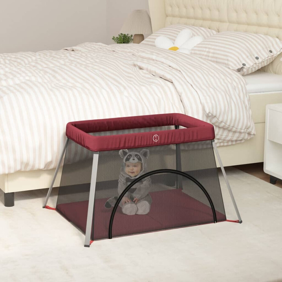 vidaXL Babybox met matras linnen rood afbeelding 1