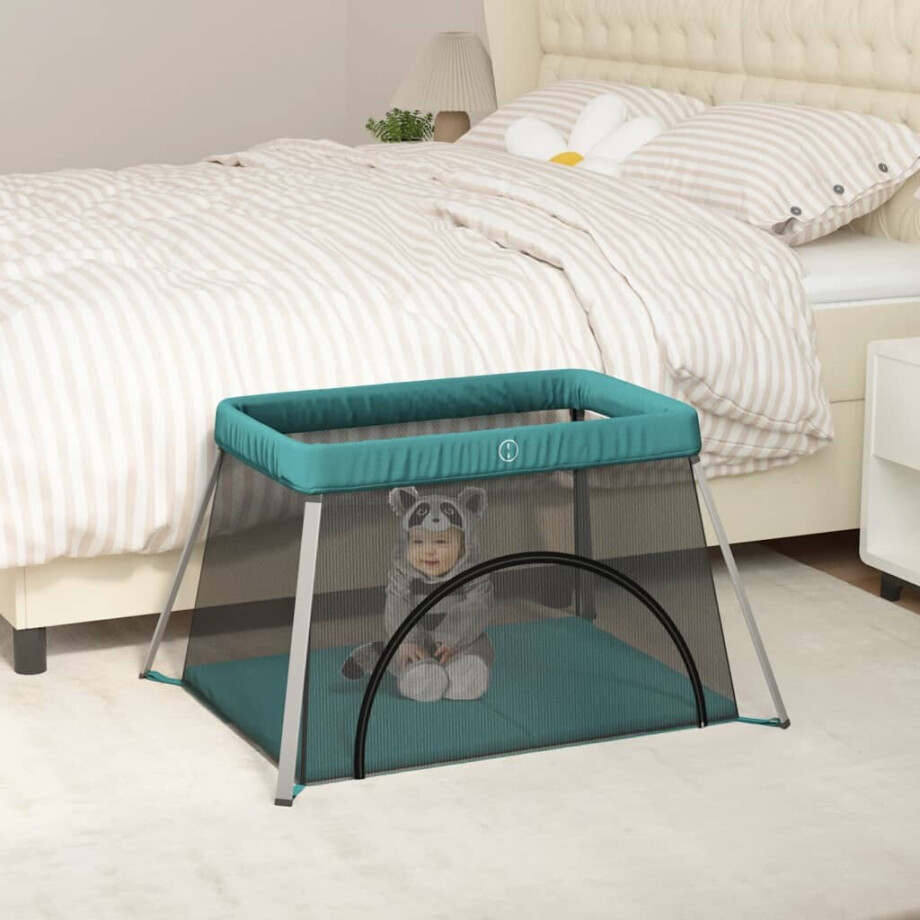 vidaXL Babybox met matras linnen groen afbeelding 1