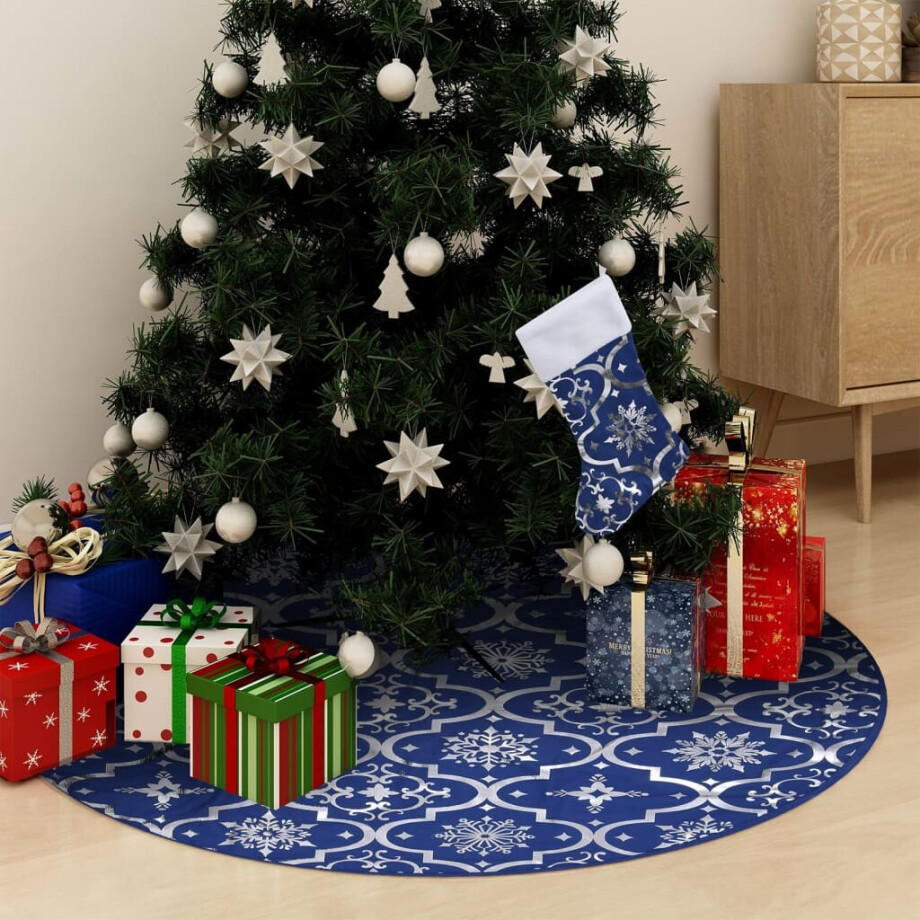 vidaXL Kerstboomrok luxe met sok 150 cm stof blauw afbeelding 1