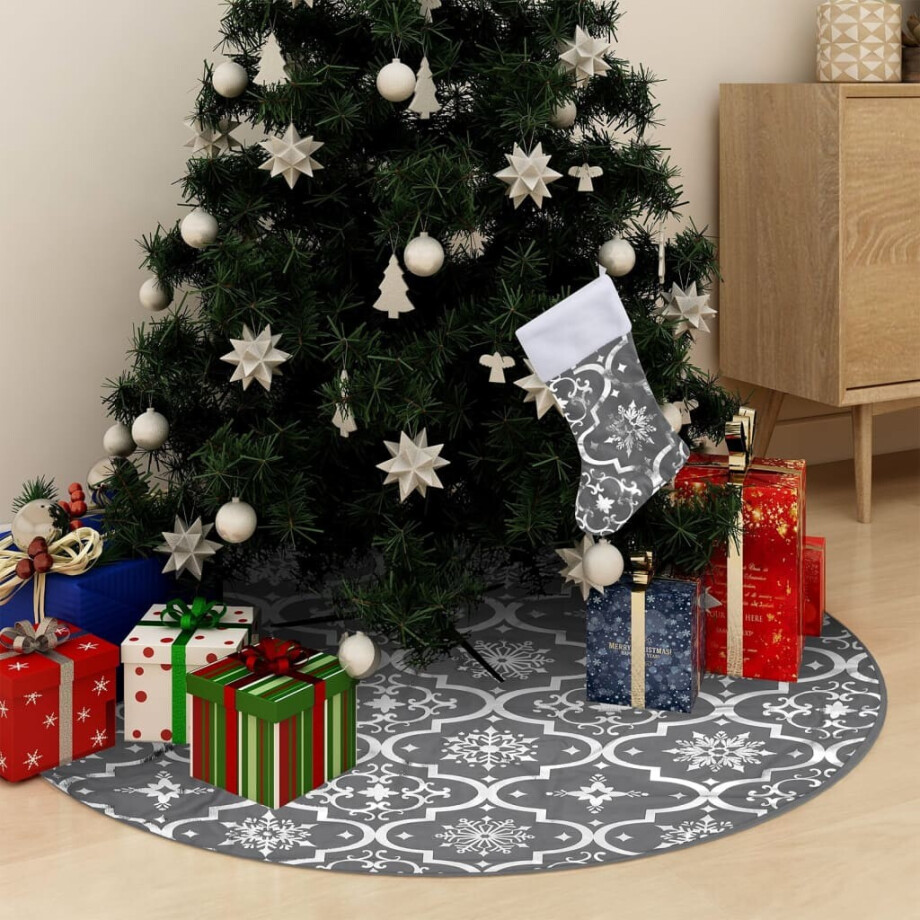 vidaXL Kerstboomrok luxe met sok 150 cm stof grijs afbeelding 1