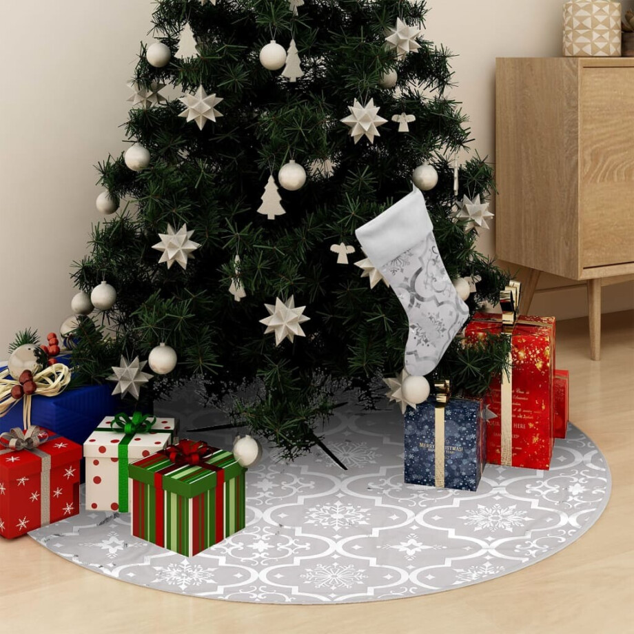vidaXL Kerstboomrok luxe met sok 150 cm stof wit vidaXL Kerstboomrok luxe met sok 150 cm stof wit afbeelding 1