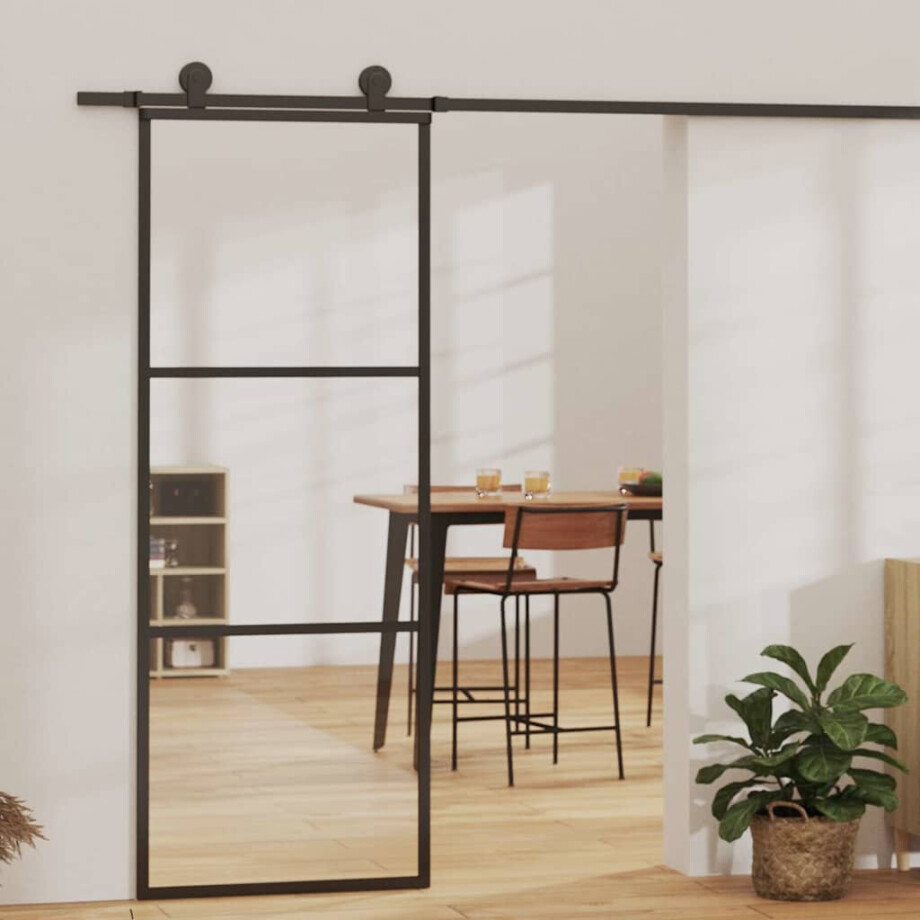 vidaXL Schuifdeur 3-panelen 76x205 cm ESG-glas en aluminium zwart afbeelding 1