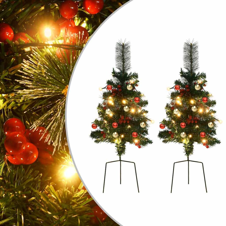 vidaXL Tuinkerstbomen 2 st met verlichting 76 cm PVC vidaXL Tuinkerstbomen 2 st met verlichting 76 cm PVC afbeelding 1