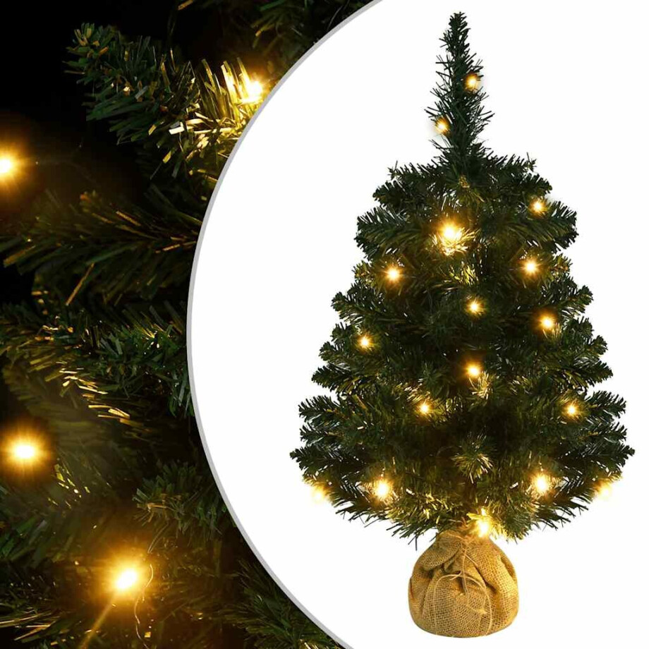 vidaXL Kunstkerstboom met verlichting en standaard 60 cm PVC groen afbeelding 1