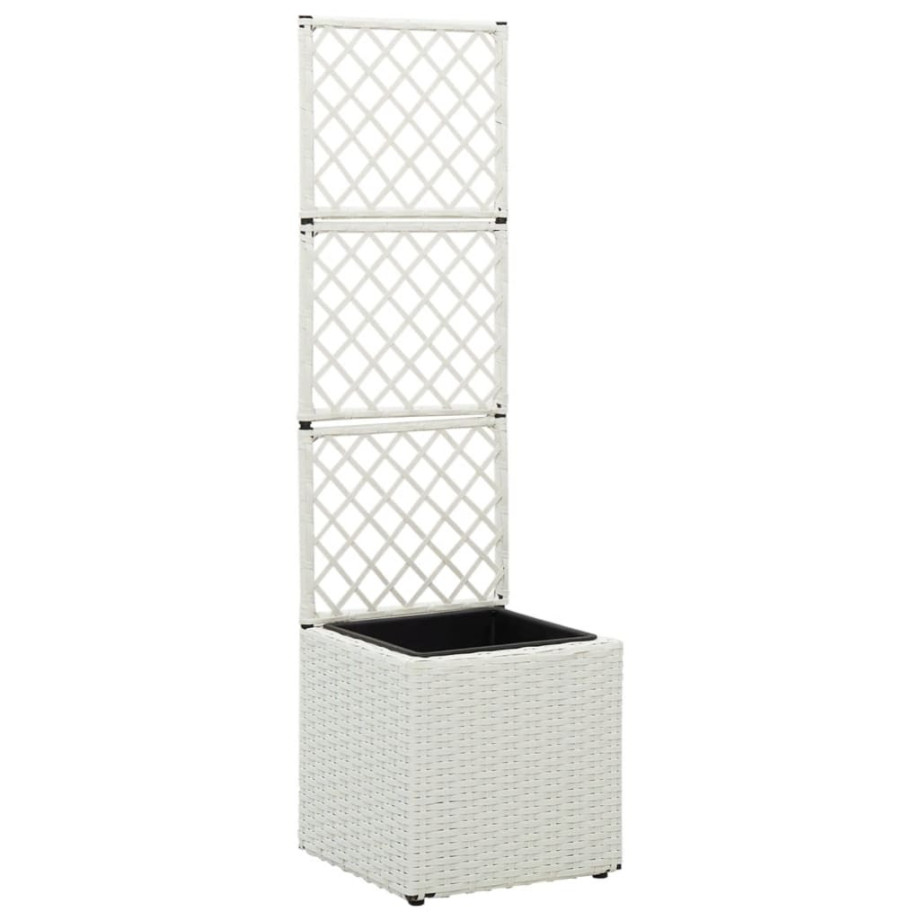 vidaXL Latwerkplantenbak verhoogd met 1 pot 30x30x107 cm rattan wit afbeelding 1