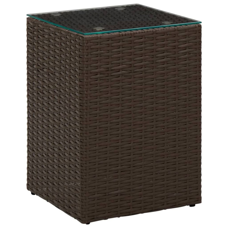 vidaXL Bijzettafel met glazen blad 35x35x52 cm poly rattan bruin afbeelding 1