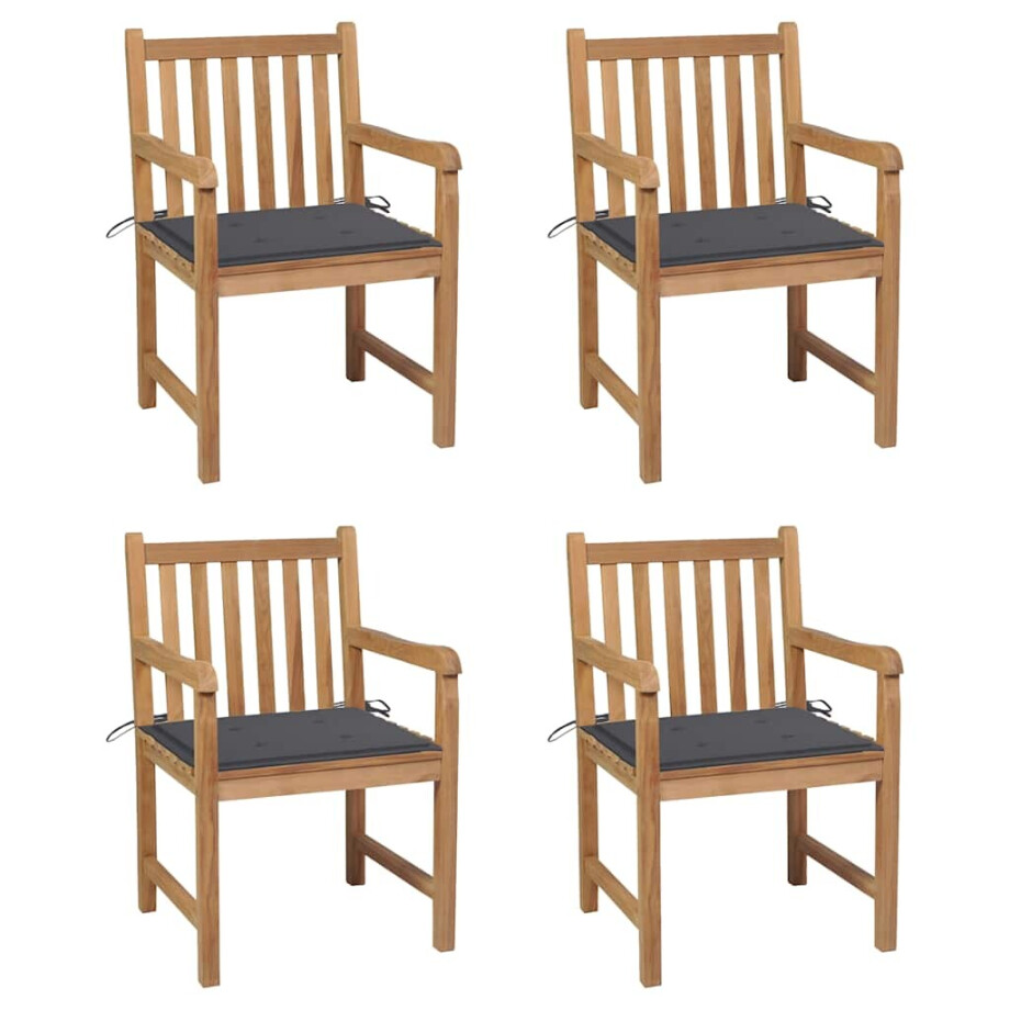 vidaXL Tuinstoelen 4 st met antracietkleurige kussens massief teakhout afbeelding 1