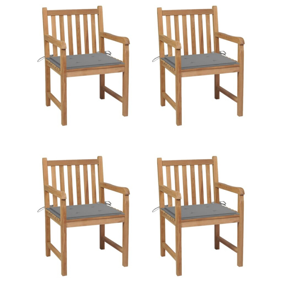 vidaXL Tuinstoelen 4 st met grijze kussens massief teakhout afbeelding 1