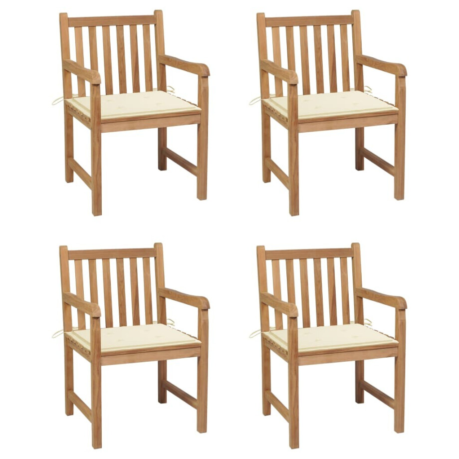 vidaXL Tuinstoelen 4 st met crèmekleurige kussens massief teakhout afbeelding 1