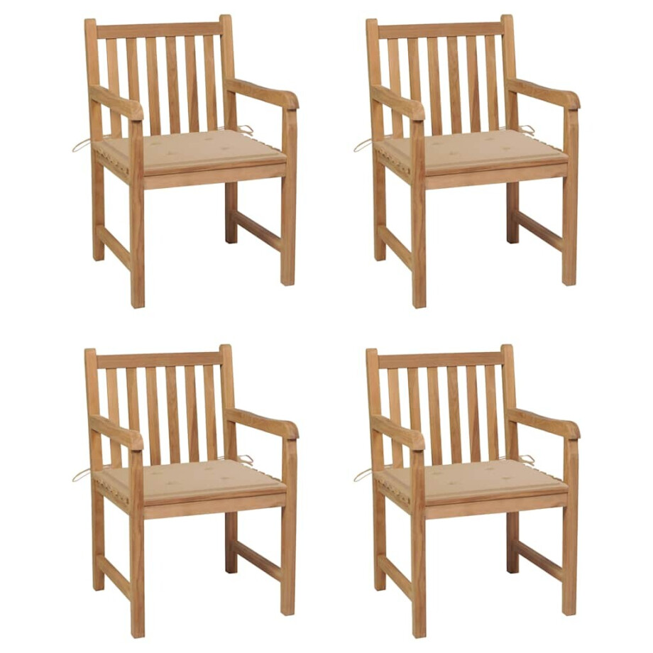 vidaXL Tuinstoelen 4 st met beige kussens massief teakhout afbeelding 1
