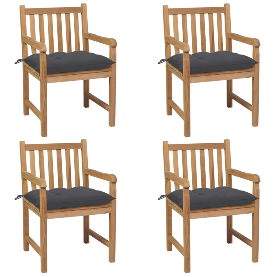 vidaXL Tuinstoelen 4 st met antracietkleurige kussens massief teakhout afbeelding 1