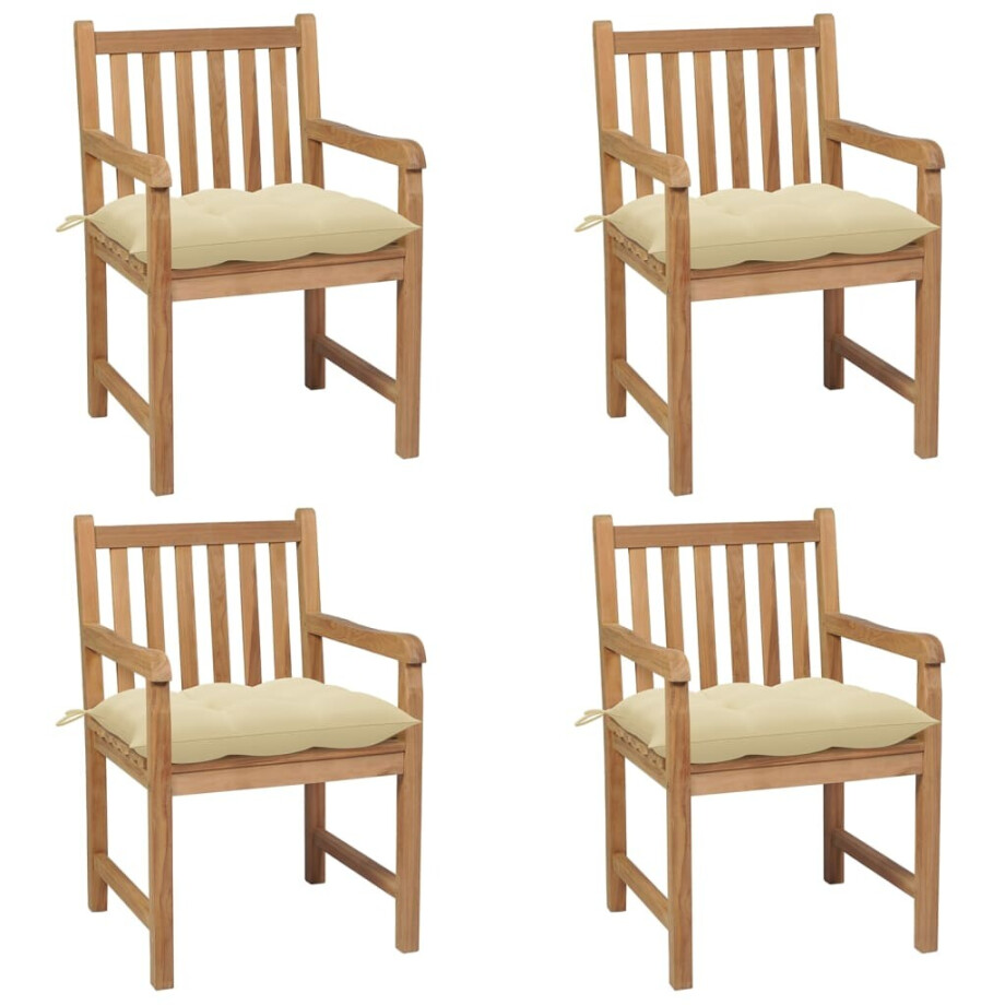 vidaXL Tuinstoelen 4 st met crèmewitte kussens massief teakhout afbeelding 1