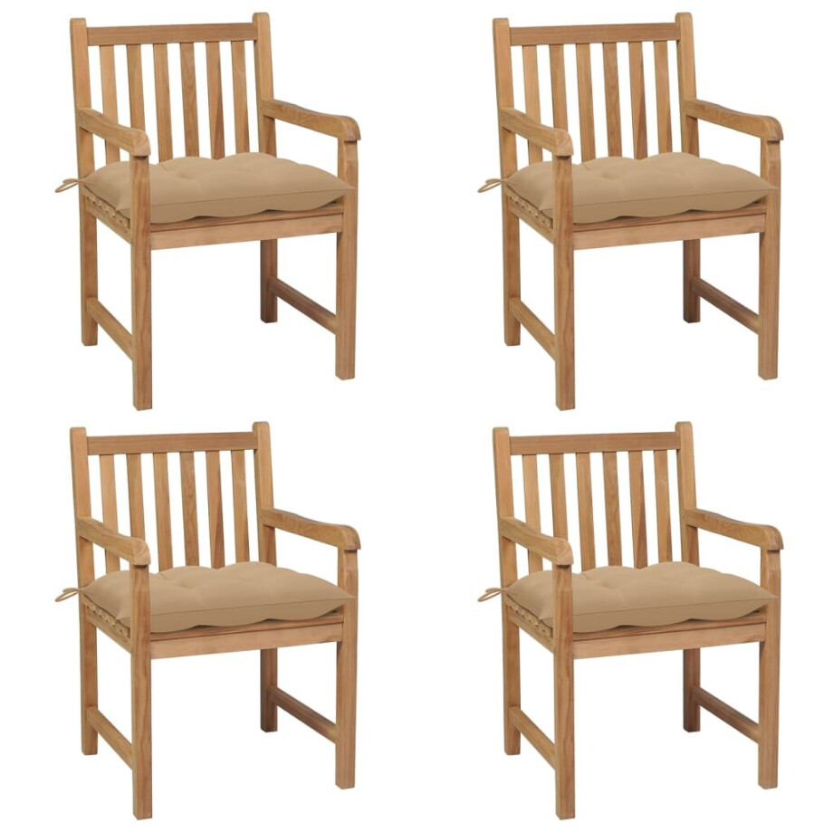vidaXL Tuinstoelen 4 st met beige kussens massief teakhout afbeelding 1