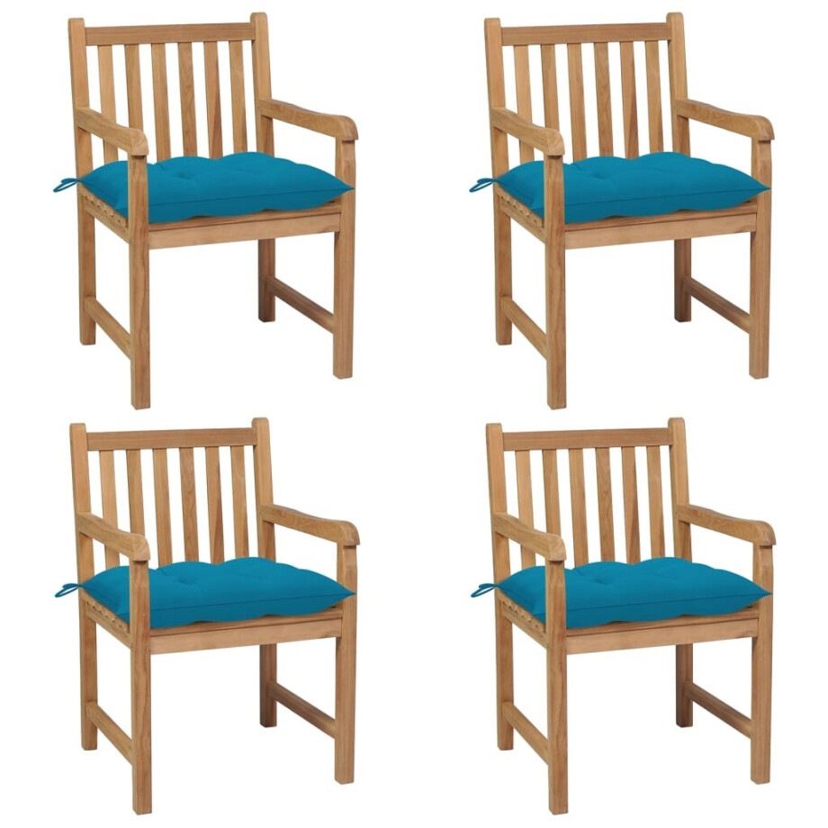 vidaXL Tuinstoelen 4 st met lichtblauwe kussens massief teakhout afbeelding 1