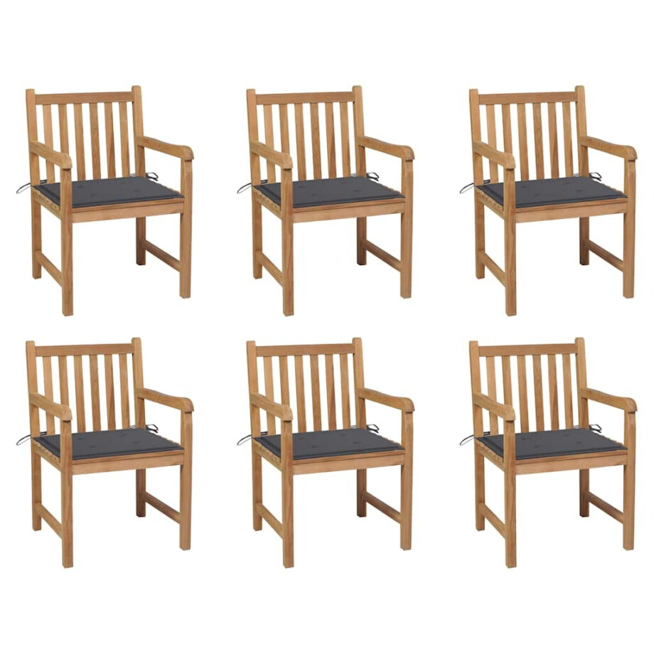 vidaXL Tuinstoelen 6 st met antracietkleurige kussens massief teakhout afbeelding 1
